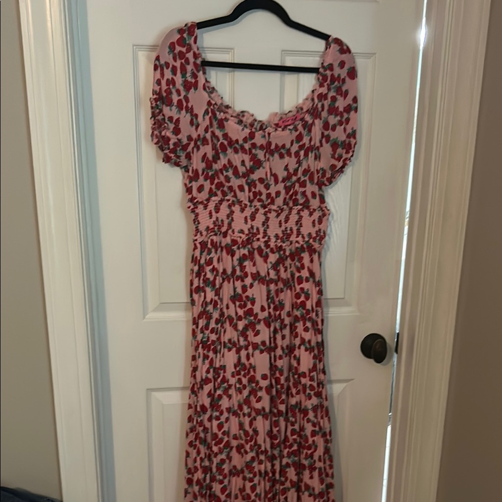 Betsey Johnson Red Smocked Maxi Dress Flutter Sleeves